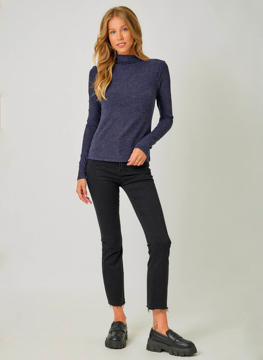 Mystree Knit Mock Neck Long Sleeve Top - Midnight Blue available at The Good Life Boutique
