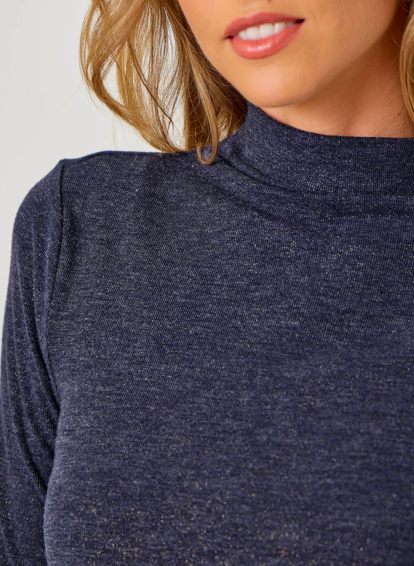 Mystree Knit Mock Neck Long Sleeve Top - Midnight Blue available at The Good Life Boutique