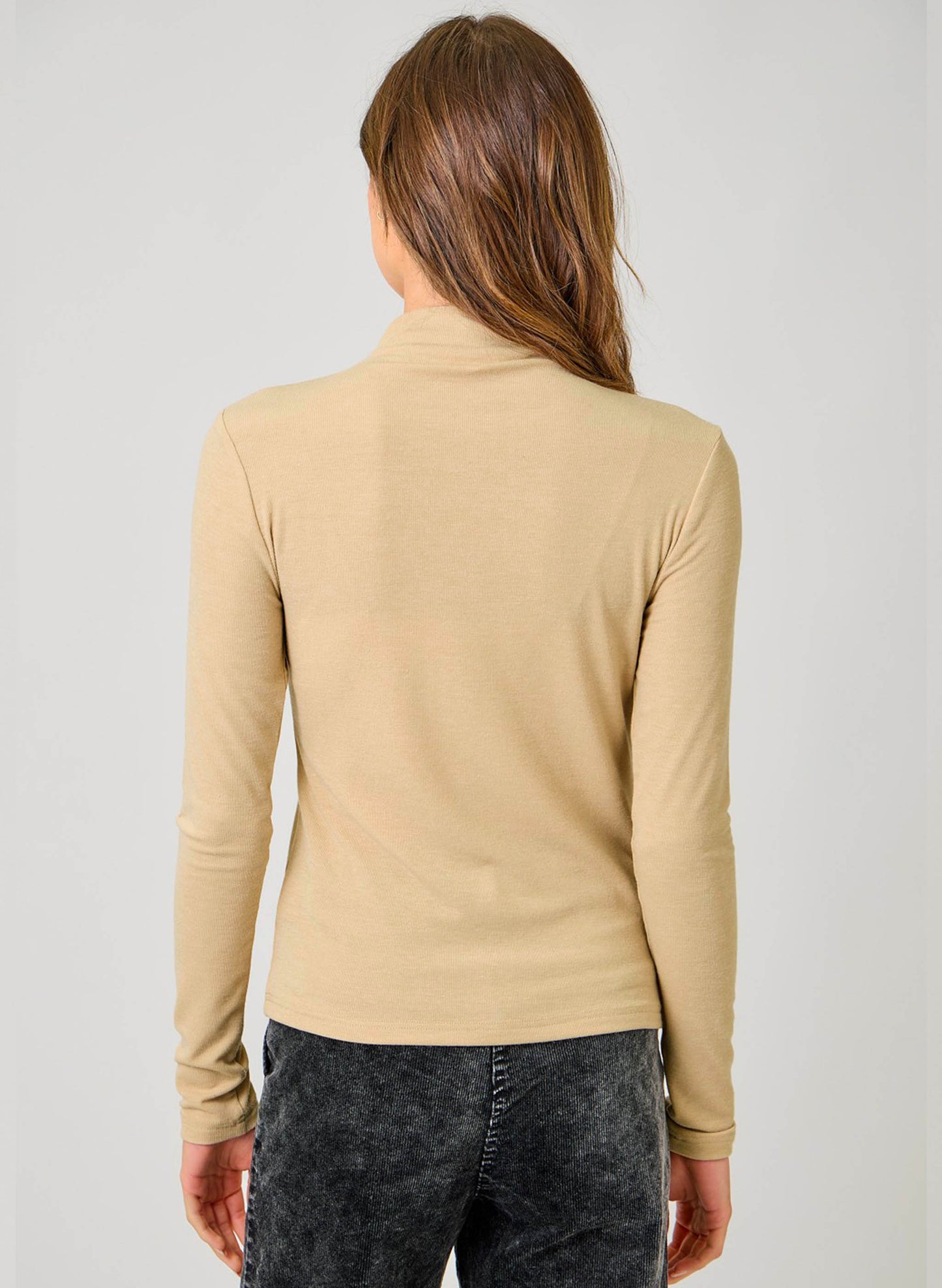 Mystree Knit Mock Neck Long Sleeve Top - Almond available at The Good Life Boutique
