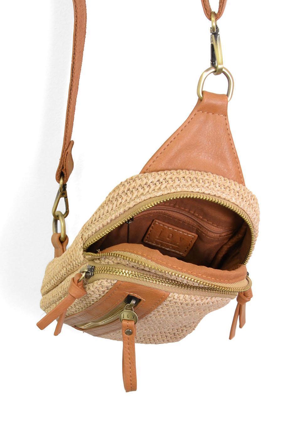 Joy Accessories Natural Straw Skyler Sling Bag available at The Good Life Boutique