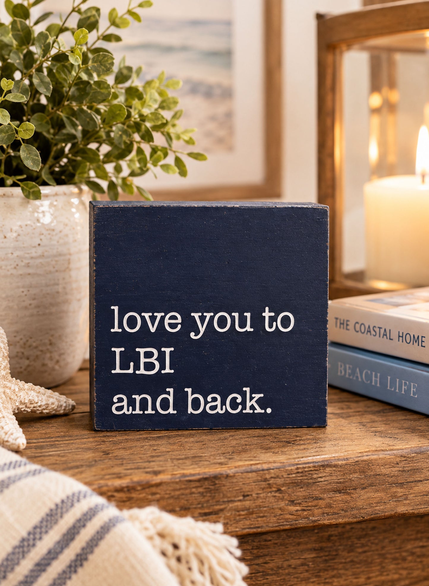 Rustic Marlin Love You To LBI and back Navy Block Sign available at The Good Life Boutique