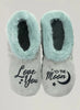 Faceplant Dreams Love You To The Moon fur-Lined Footsie - Aqua available at The Good Life Boutique