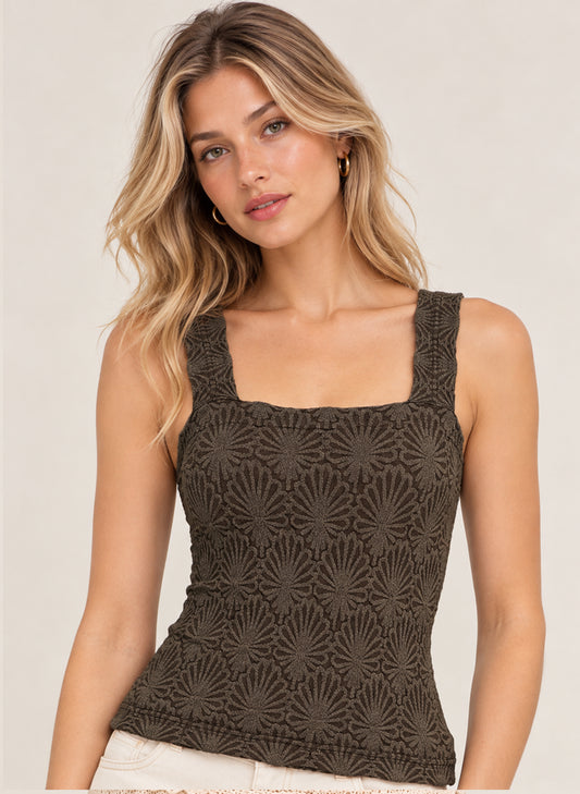 NIKIBIKI Lace Textured Square Top - One Size - Chocolate available at The Good Life Boutique