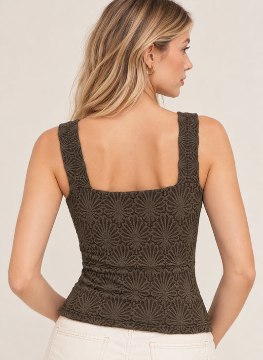 NIKIBIKI Lace Textured Square Top - One Size - Chocolate available at The Good Life Boutique