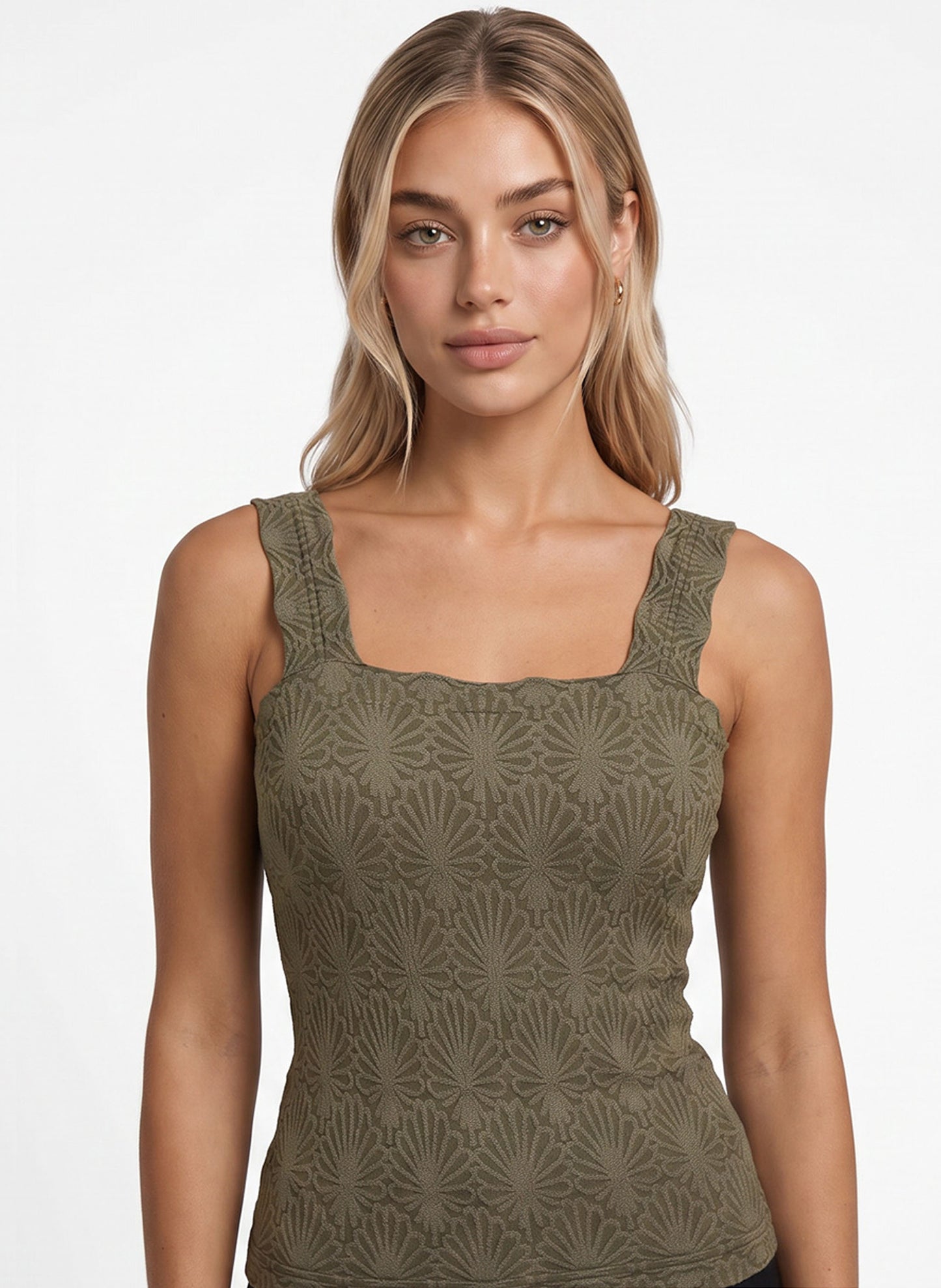 Lace Textured Square Top - One Size -Earth Olive