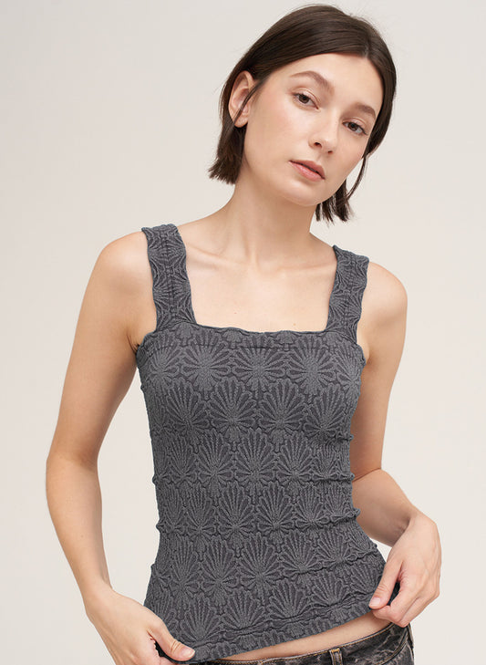 NIKIBIKI Lace Textured Square Top - One Size - Gunmetal available at The Good Life Boutique