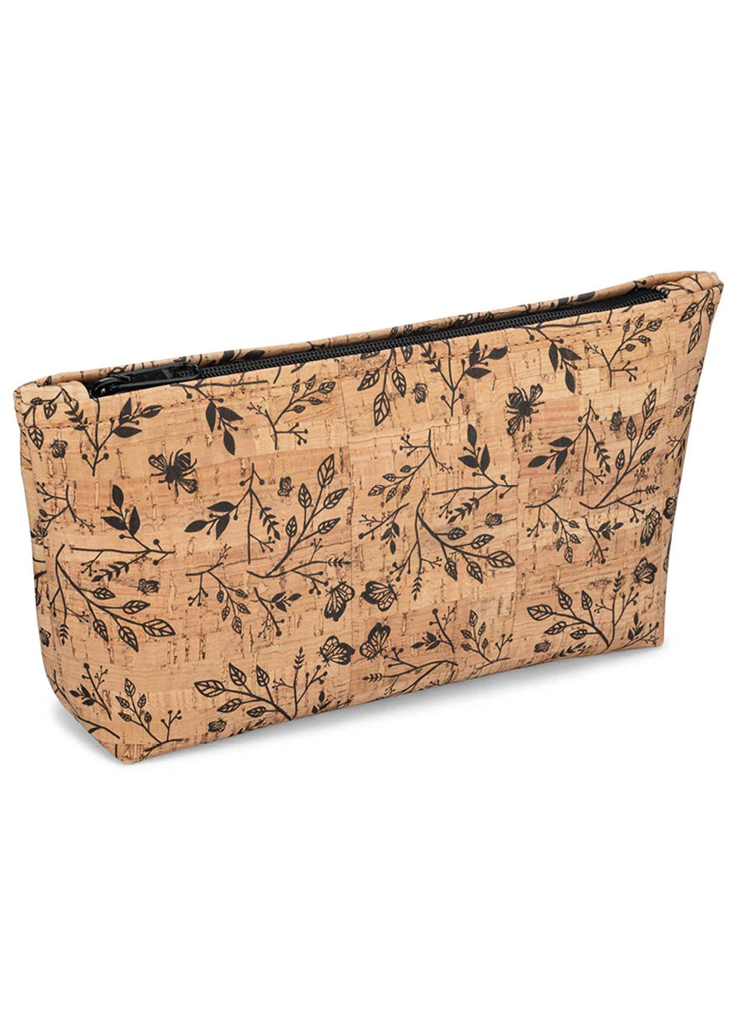 Natalie Therese Large Cork Zipper Pouch - Black Floral Print available at The Good Life Boutique