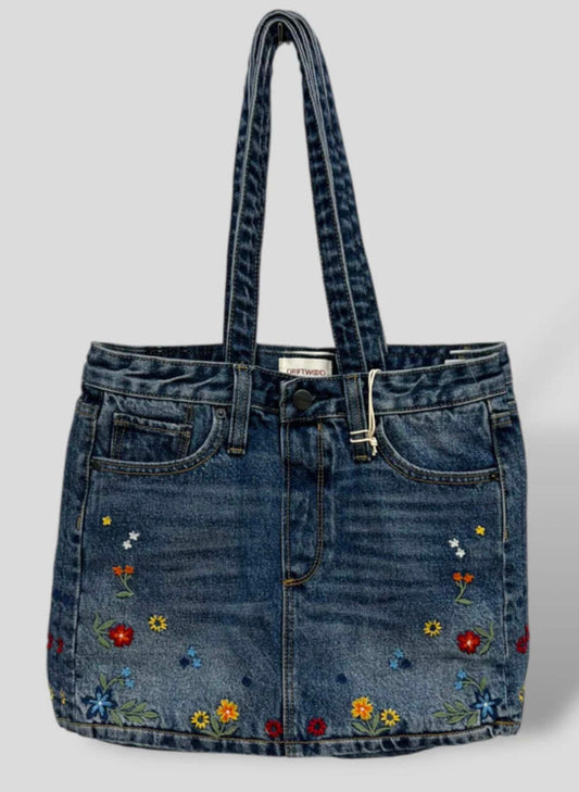 Driftwood Large Tote X Floral - Medium Wash available at The Good Life Boutique