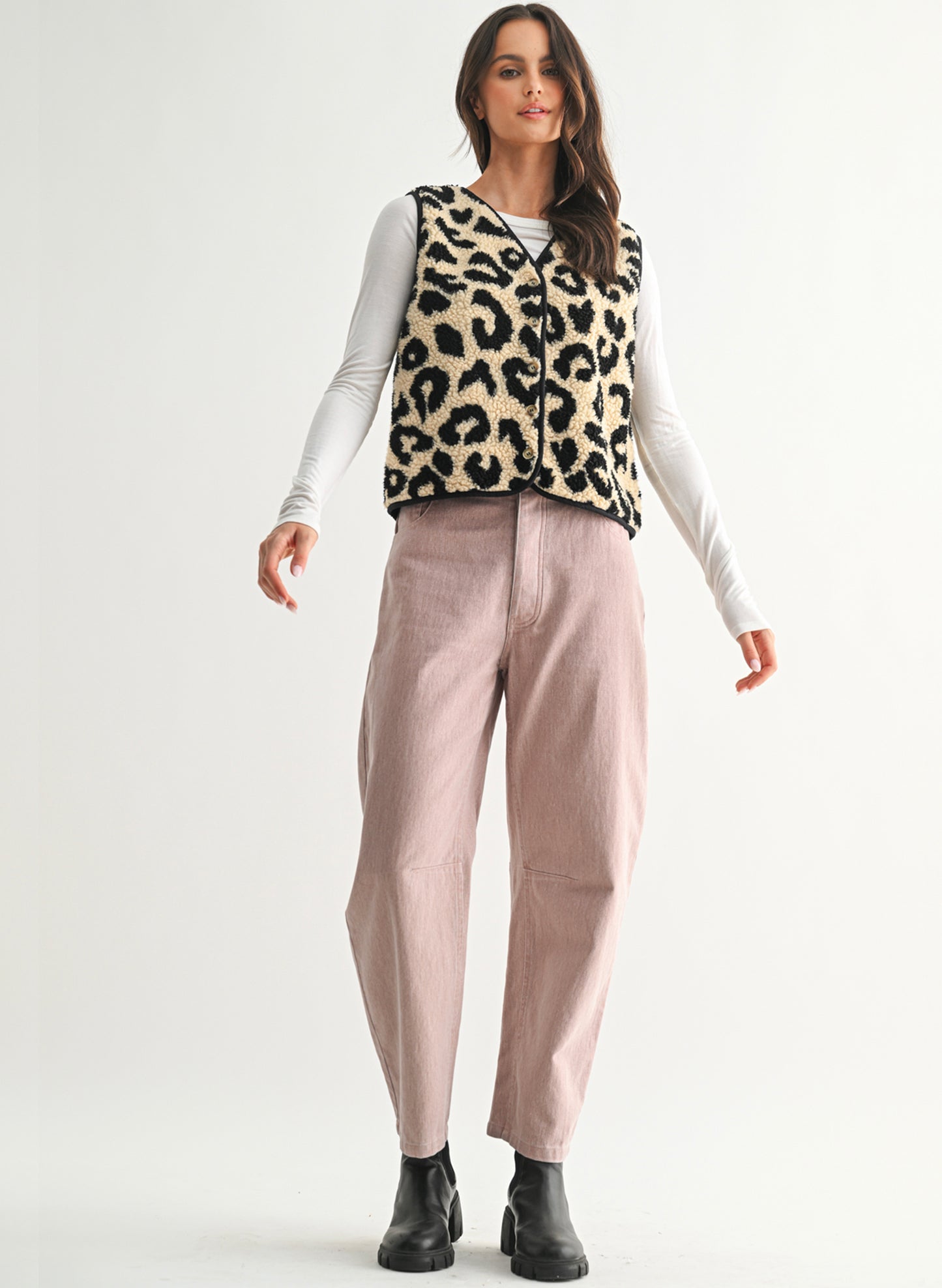 Wishlist Leopard Button-up Fleece Vest - Leopard available at The Good Life Boutique