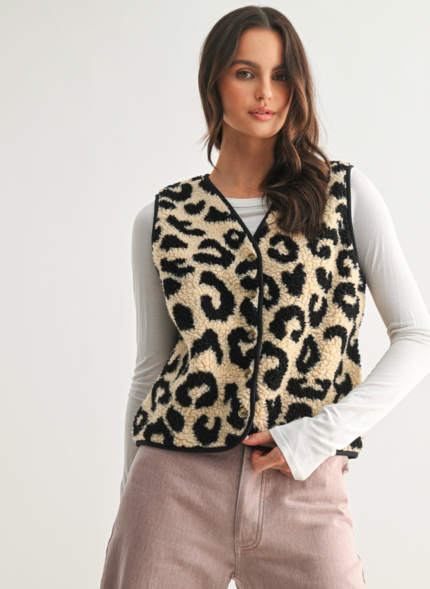 Wishlist Leopard Button-up Fleece Vest - Leopard available at The Good Life Boutique