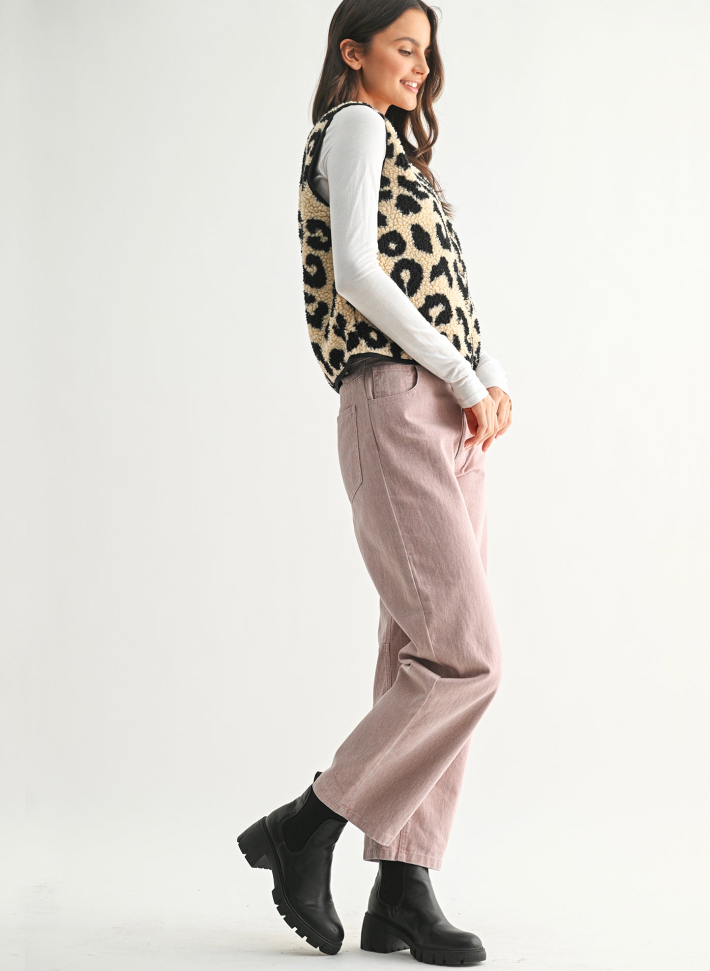 Wishlist Leopard Button-up Fleece Vest - Leopard available at The Good Life Boutique