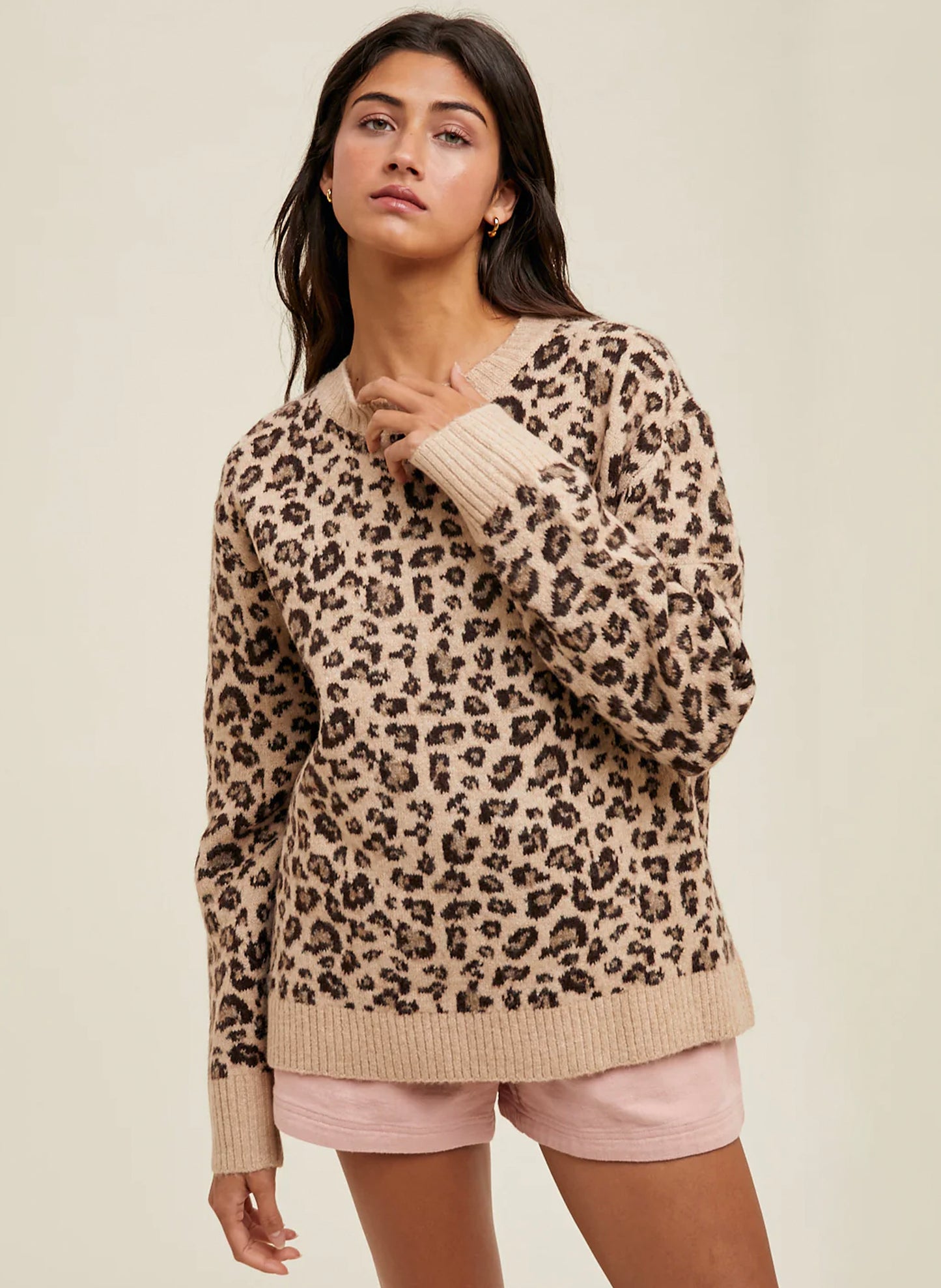 Wishlist Leopard Knit Sweater - Brown Combo available at The Good Life Boutique