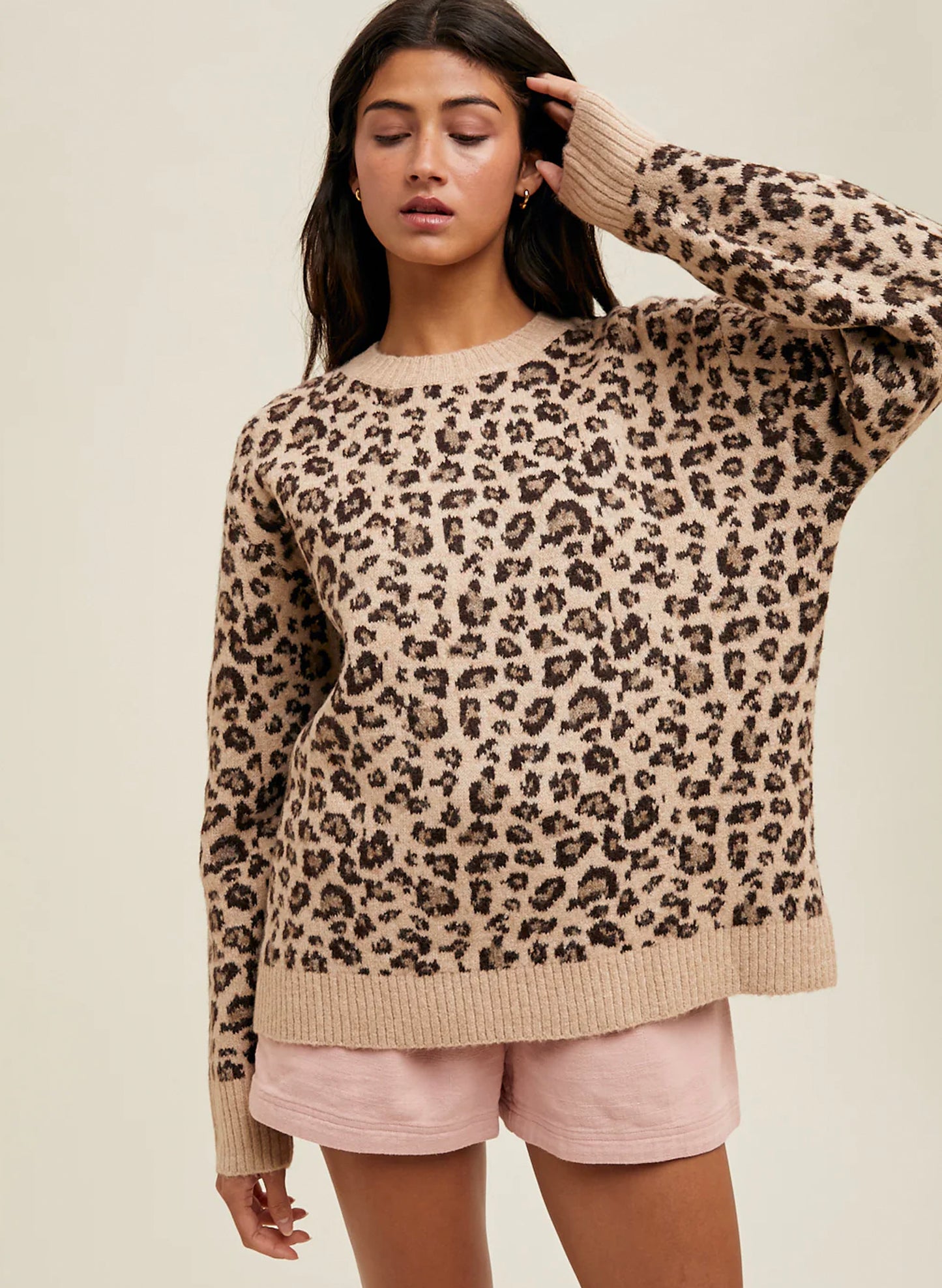 Wishlist Leopard Knit Sweater - Brown Combo available at The Good Life Boutique