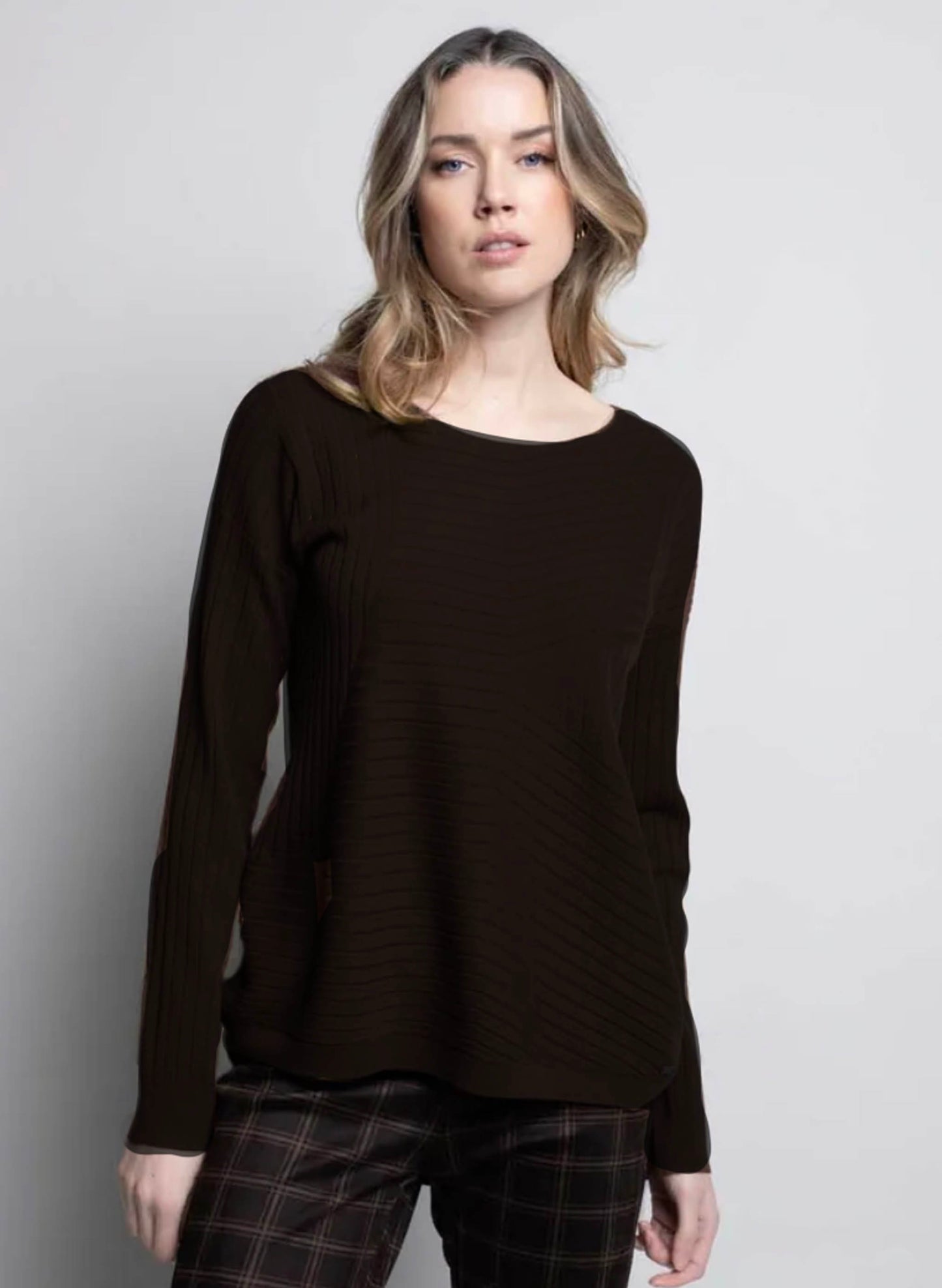 Picadilly Fashions Linear Textured Knit Top - Black available at The Good Life Boutique