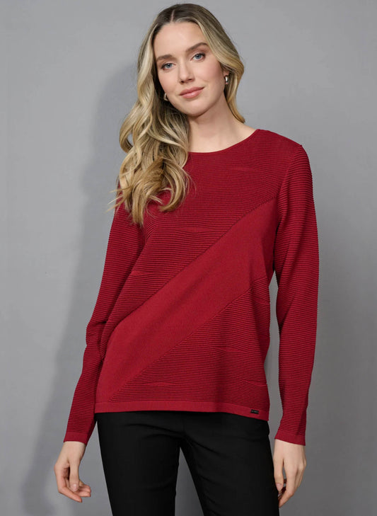 Picadilly Fashions Linear Textured Knit Top - Sangria available at The Good Life Boutique