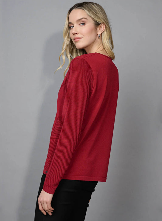 Picadilly Fashions Linear Textured Knit Top - Sangria available at The Good Life Boutique