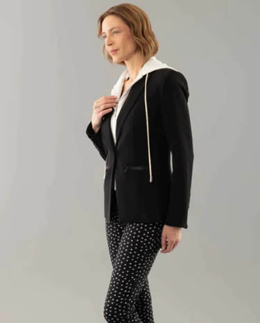 Lisette Lisette - Jade 26" JacketHoodie Combo - Black/Off White available at The Good Life Boutique