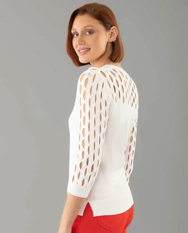 Lisette Lisette - Hallie 23" Sweater W/ Eyelet Yoke - White available at The Good Life Boutique