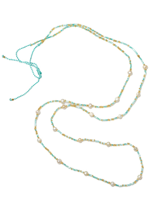 Suzie Blue Canada Long Pearl & Bead Necklace - Turquoise available at The Good Life Boutique