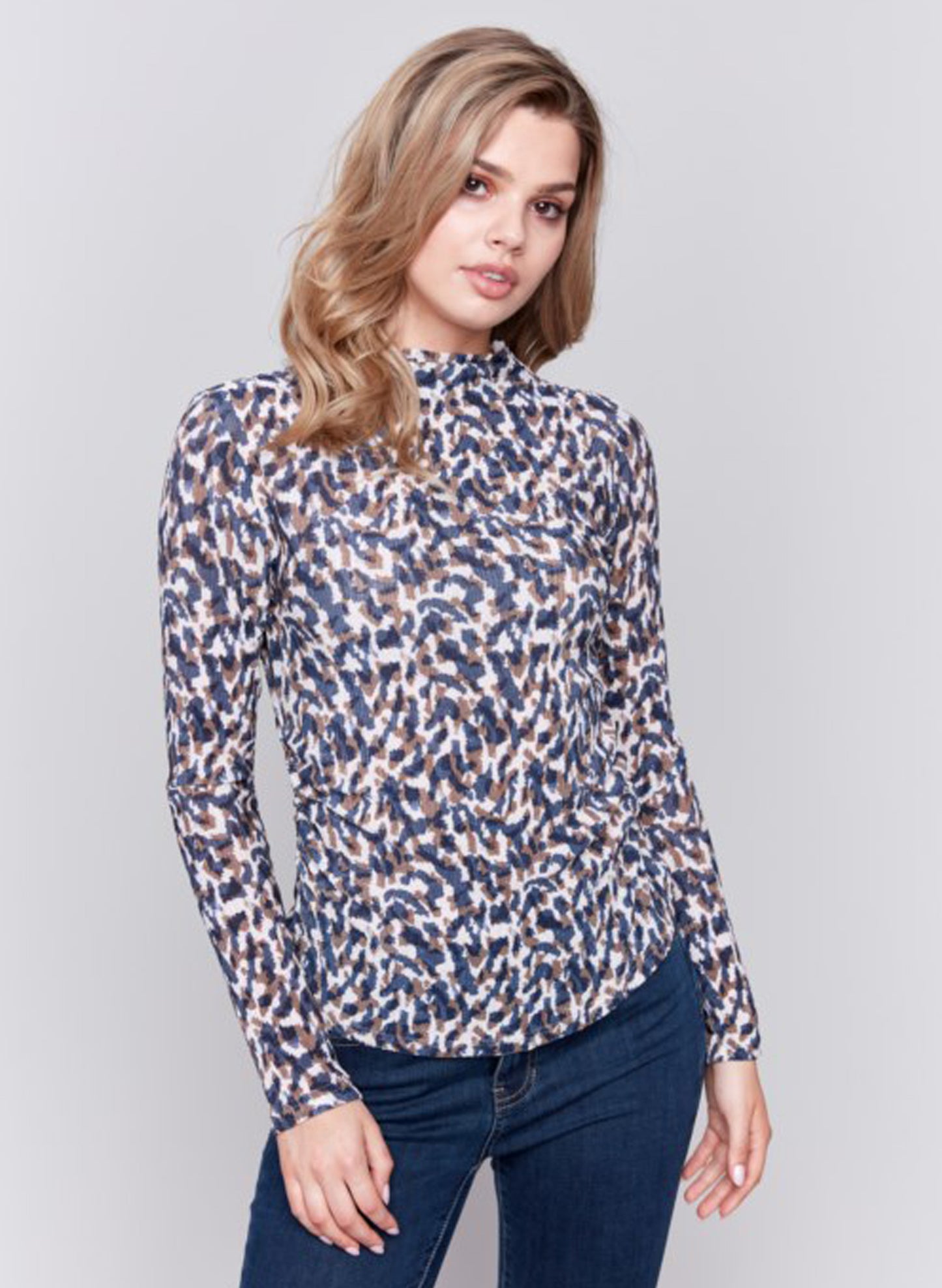 Charlie B Charlie B - Long Sleeve Mock Neck Top - Safari available at The Good Life Boutique