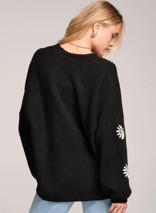 Long Sleeve Sweater - Black Daisy