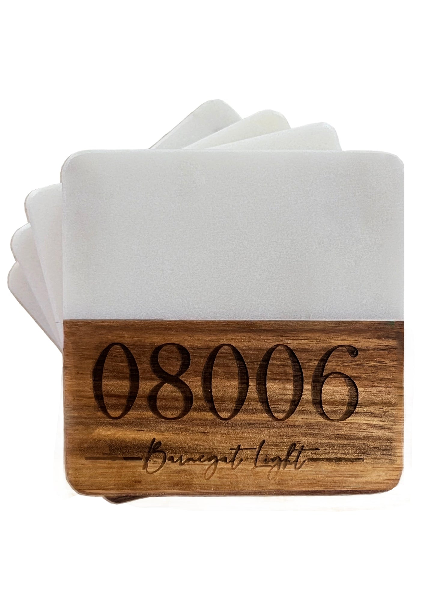 08006 Barnegat Light Marble and Wood Coaster