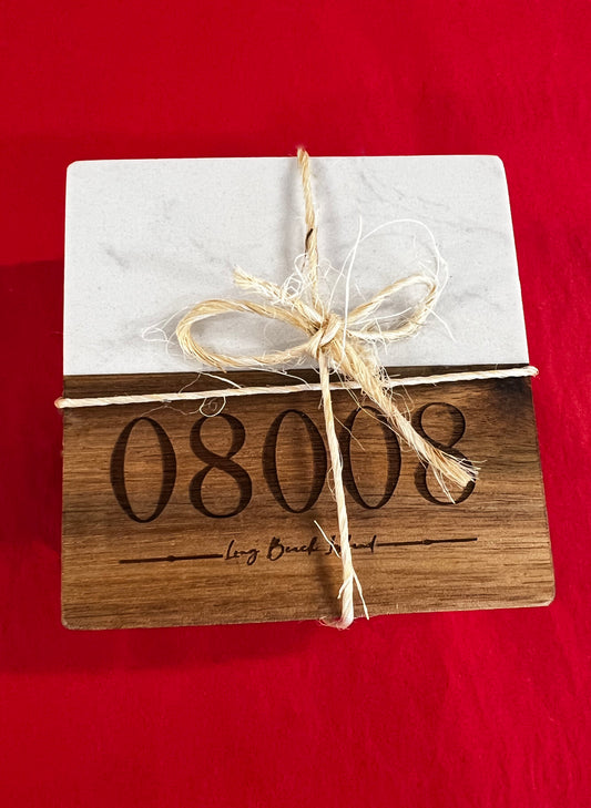 08008 LBI Marble and Wood Coaster
