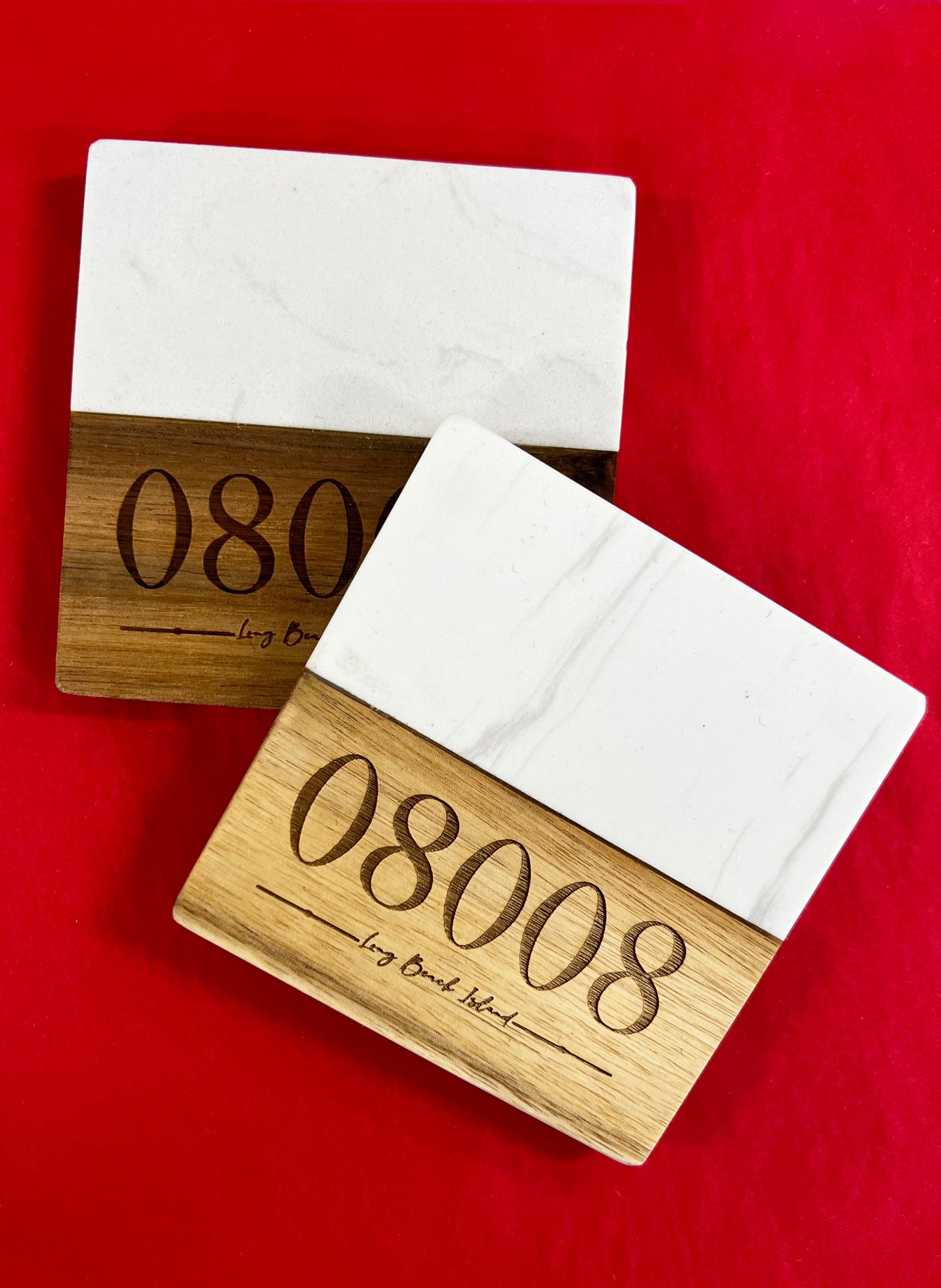 08008 LBI Marble and Wood Coaster