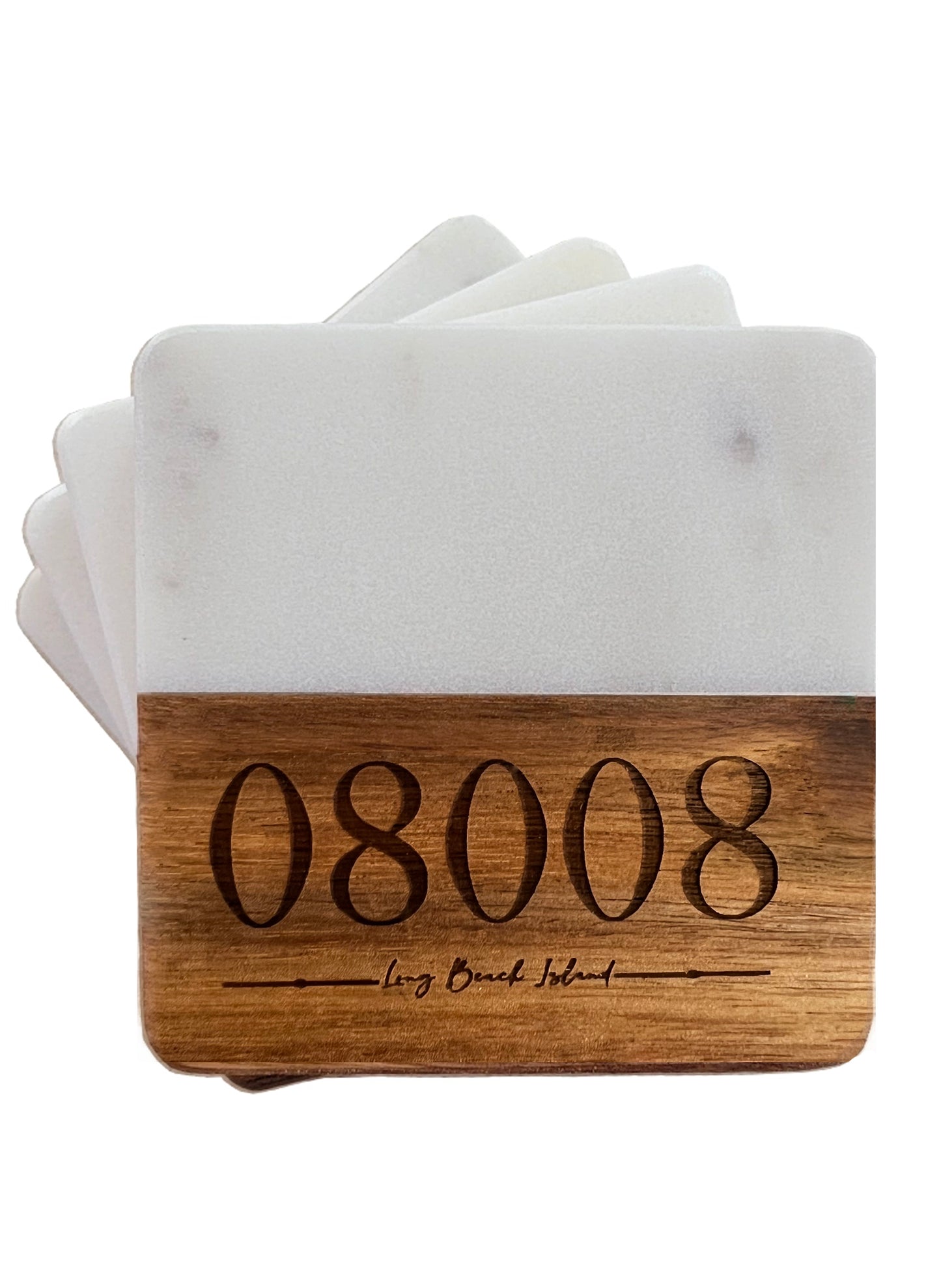 08008 LBI Marble and Wood Coaster