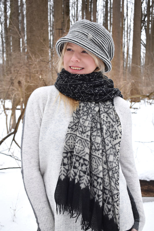 Dupatta Designs Marrakesh Scarf - Black/White - 27.5" X 71" available at The Good Life Boutique