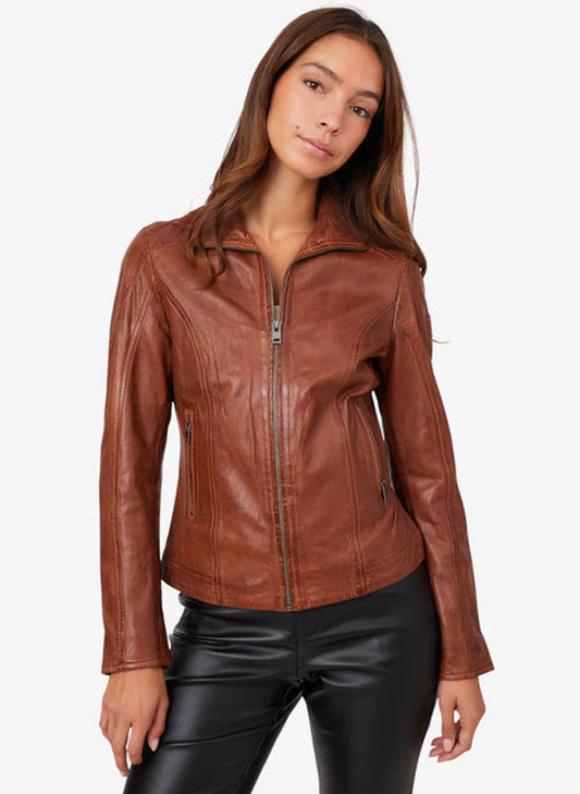 Mauritius - Jolah - Women's Jacket With Chevron Back Details - Whiskey