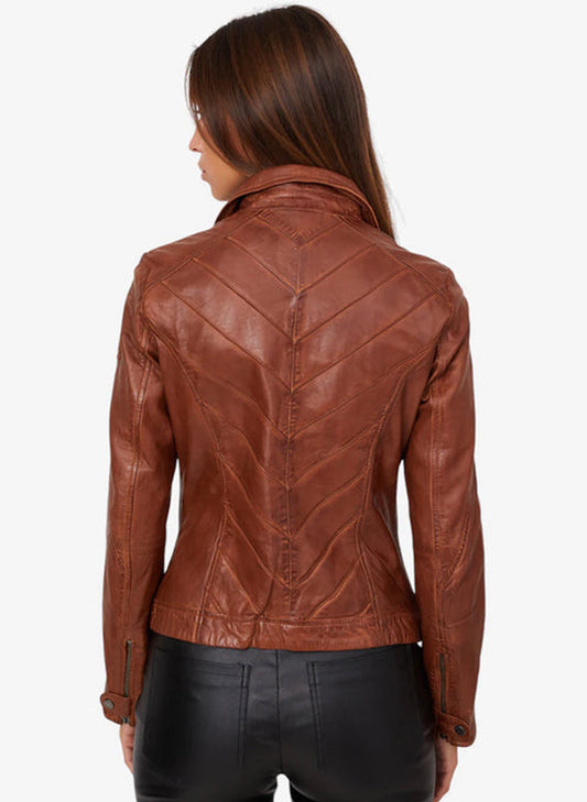 Mauritius - Jolah - Women's Jacket With Chevron Back Details - Whiskey