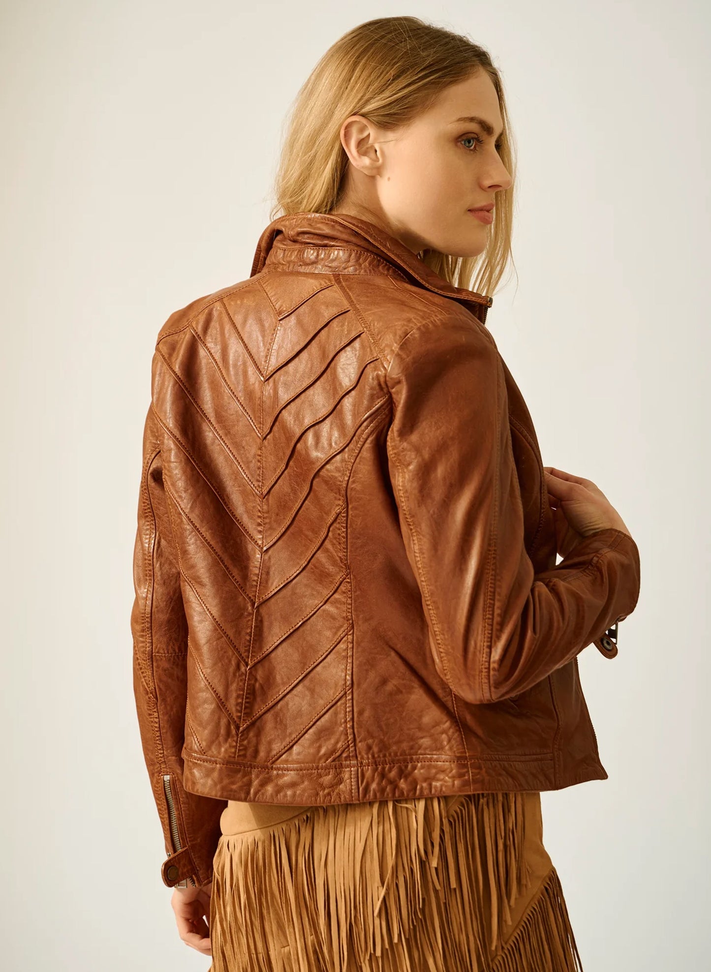 Mauritius - Jolah - Women's Jacket With Chevron Back Details - Whiskey