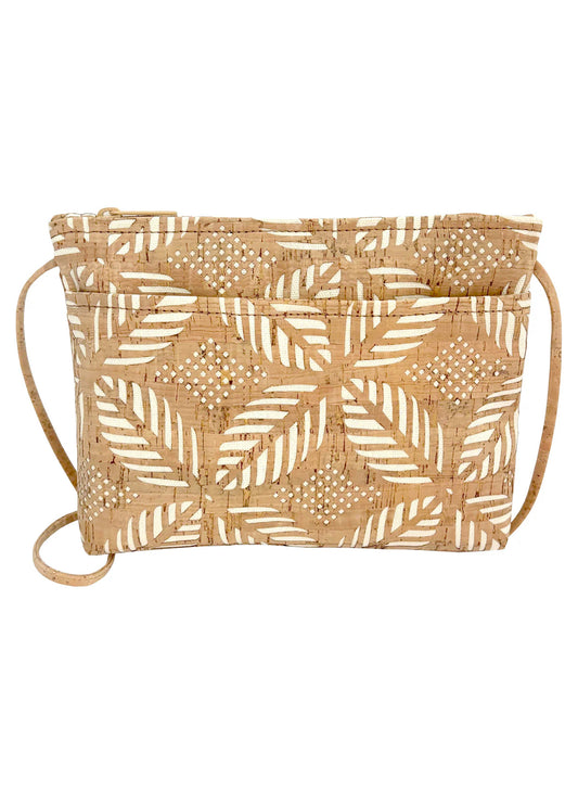 Medium Cork Zip Top Cross Body Bag - Cream Palm