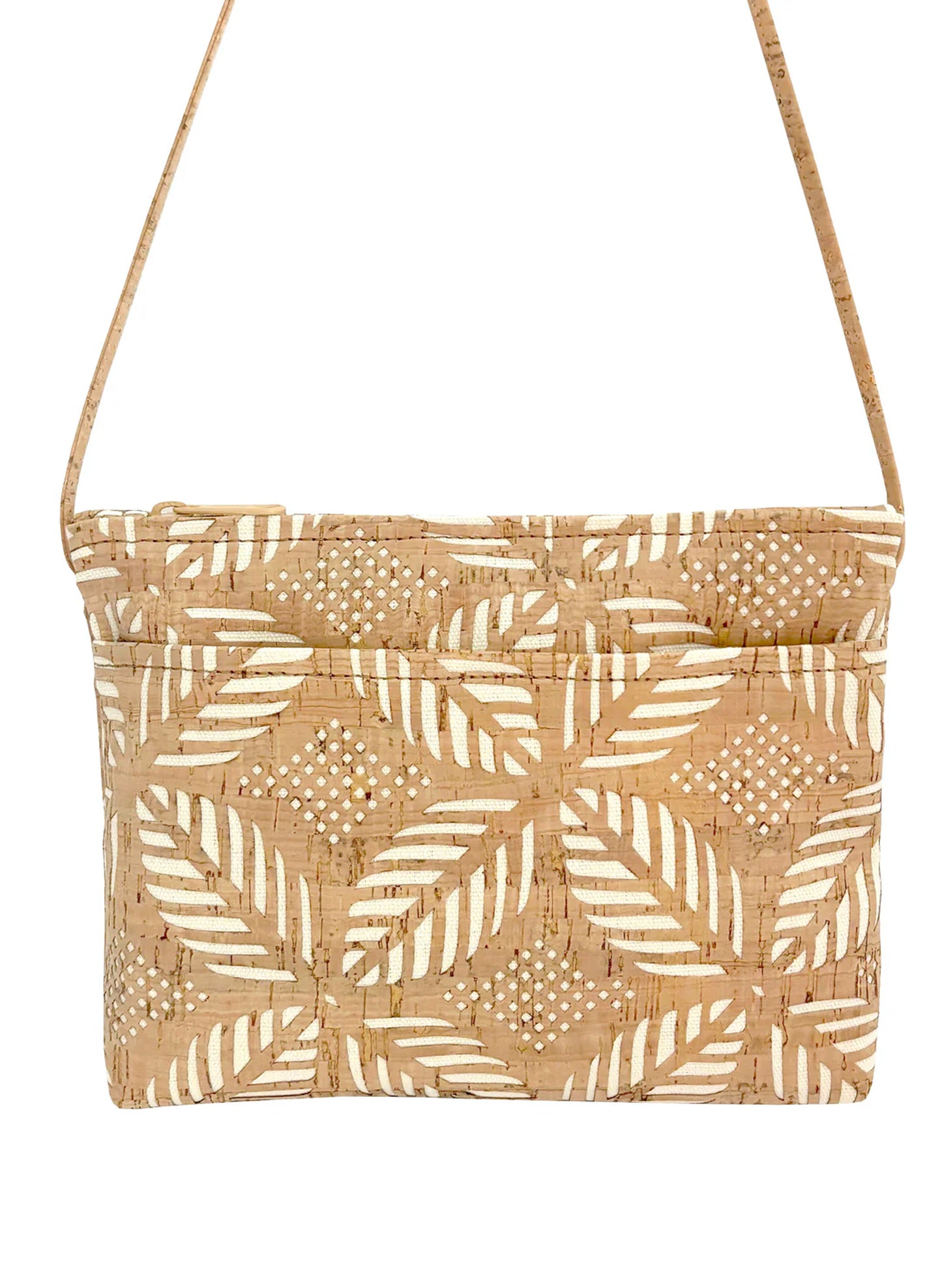 Medium Cork Zip Top Cross Body Bag - Cream Palm