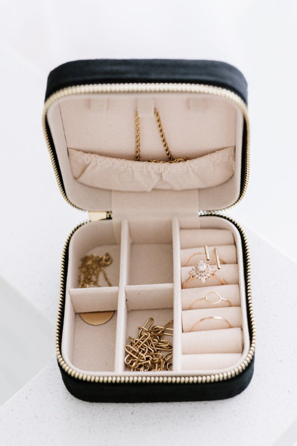The Classy Cloth WS Mini Velvet Jewelry Case - Black available at The Good Life Boutique
