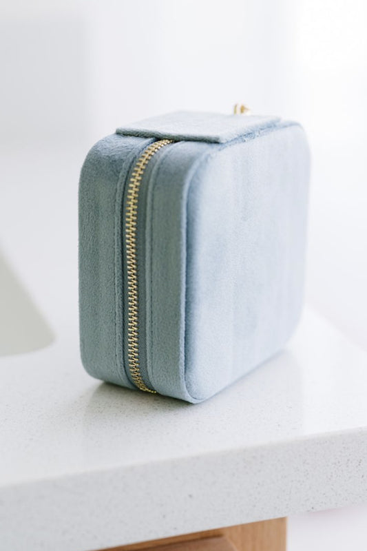 The Classy Cloth WS Mini Velvet Jewelry Case - Dusty Blue available at The Good Life Boutique