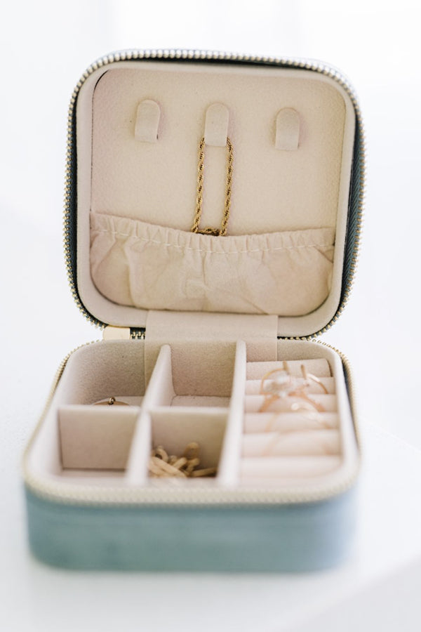 The Classy Cloth WS Mini Velvet Jewelry Case - Dusty Blue available at The Good Life Boutique