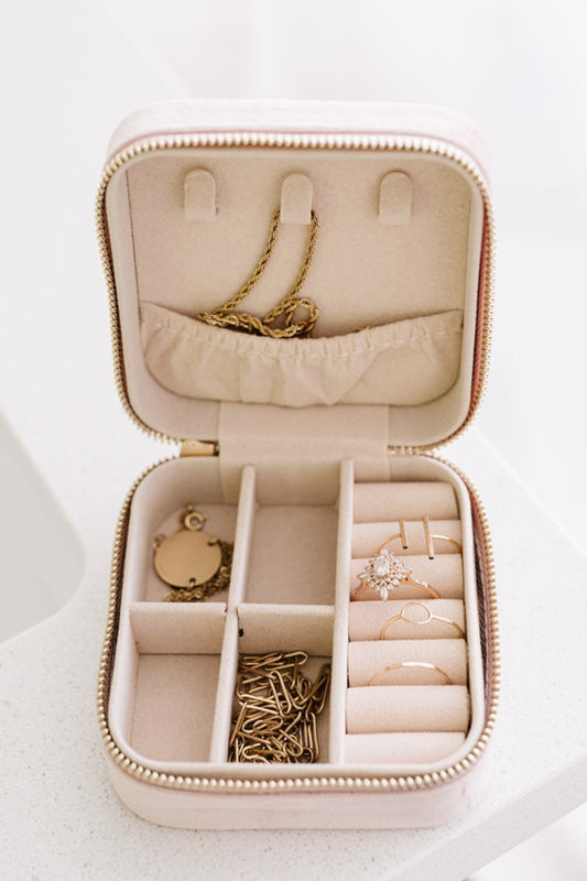 The Classy Cloth WS Mini Velvet Jewelry Case - Blush Pink available at The Good Life Boutique