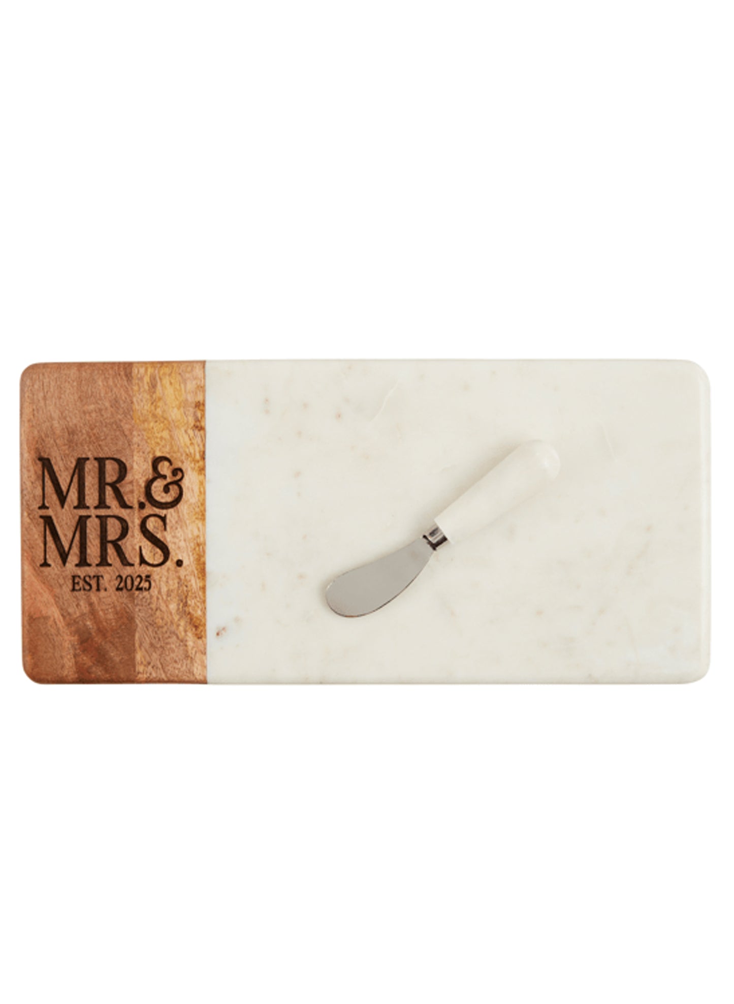 Mud Pie Mr & Mrs Est 2025 Marble Board available at The Good Life Boutique