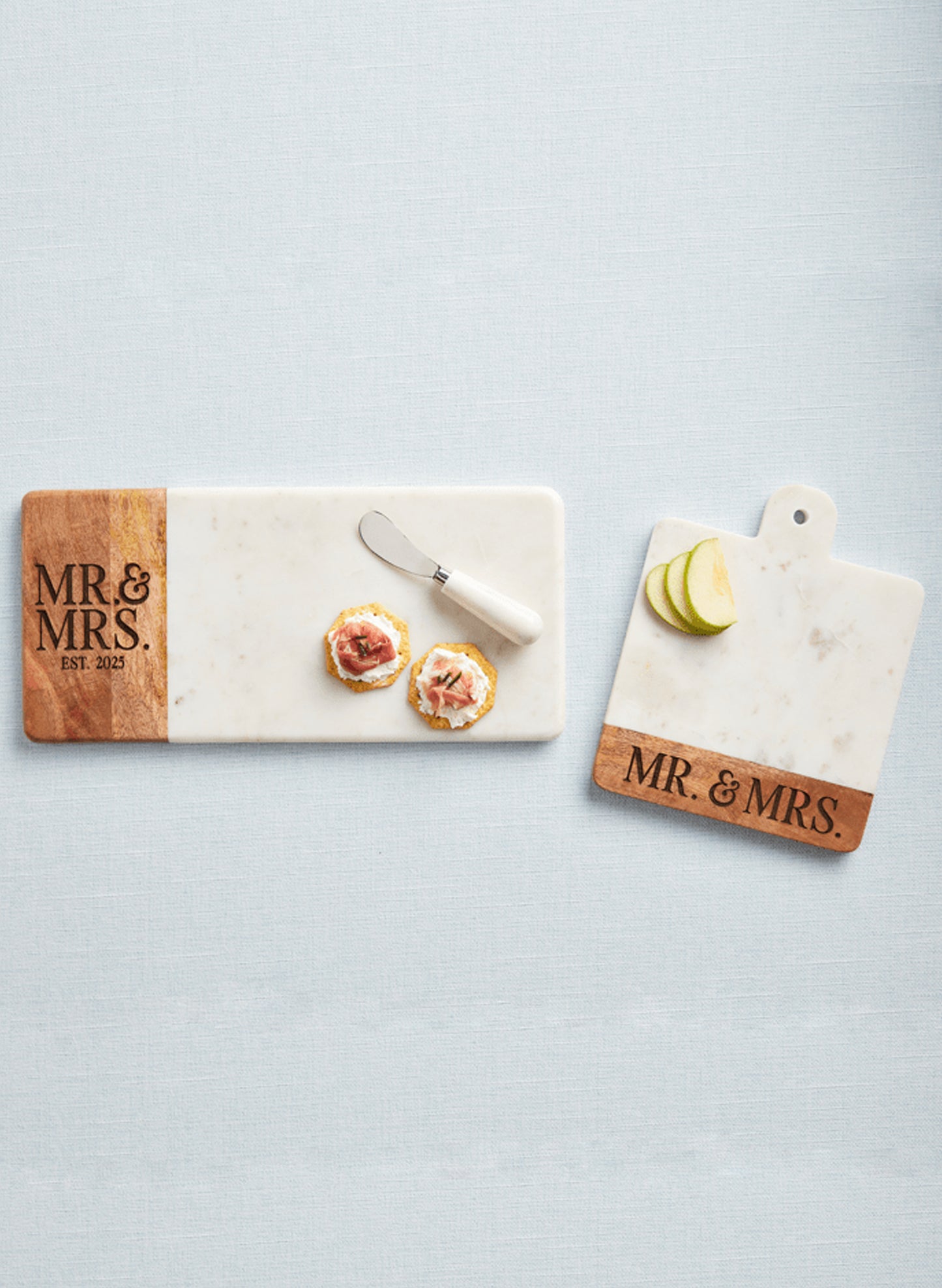 Mud Pie Mr & Mrs Est 2025 Marble Board available at The Good Life Boutique