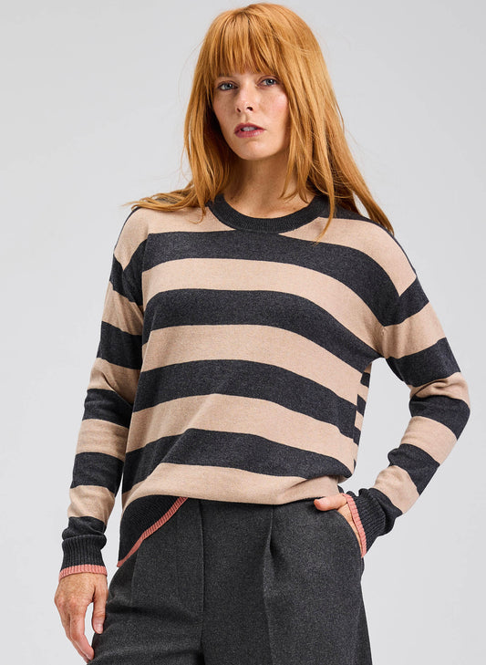 Zaket & Plover Zaket & Plover - Multi Stripe Crew - Charcoal available at The Good Life Boutique