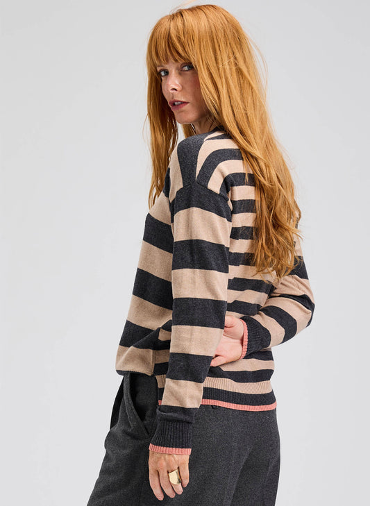 Zaket & Plover Zaket & Plover - Multi Stripe Crew - Charcoal available at The Good Life Boutique