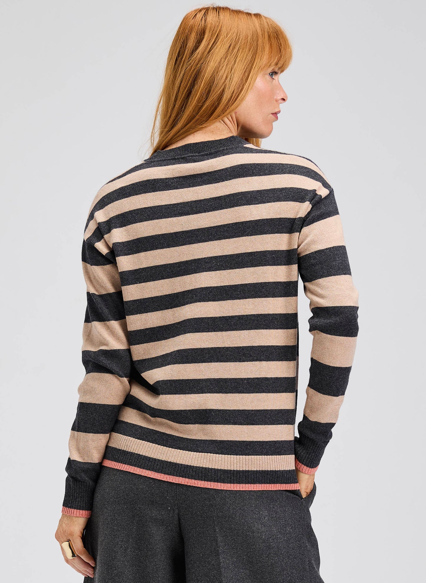 Zaket & Plover Zaket & Plover - Multi Stripe Crew - Charcoal available at The Good Life Boutique