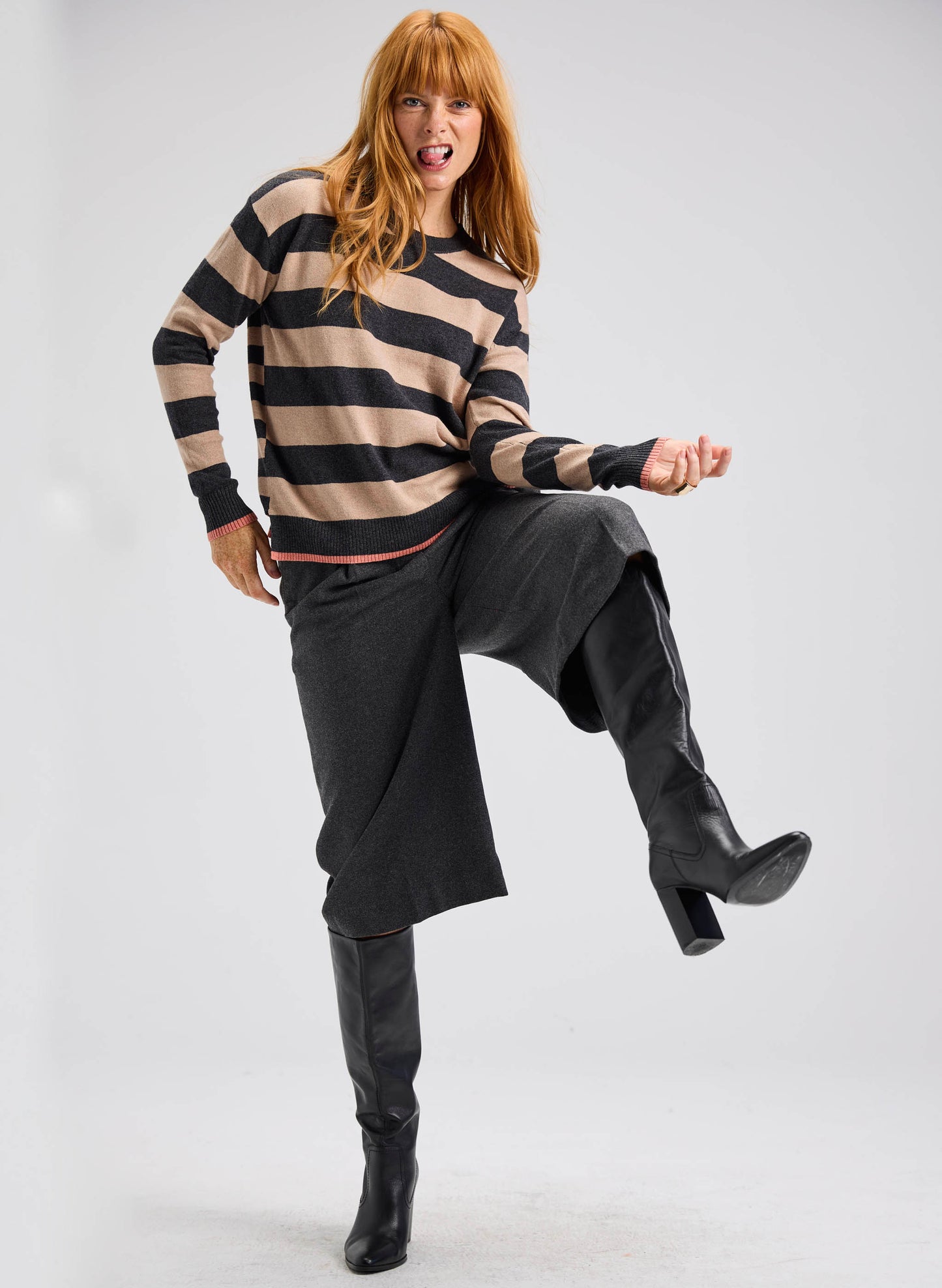 Zaket & Plover Zaket & Plover - Multi Stripe Crew - Charcoal available at The Good Life Boutique