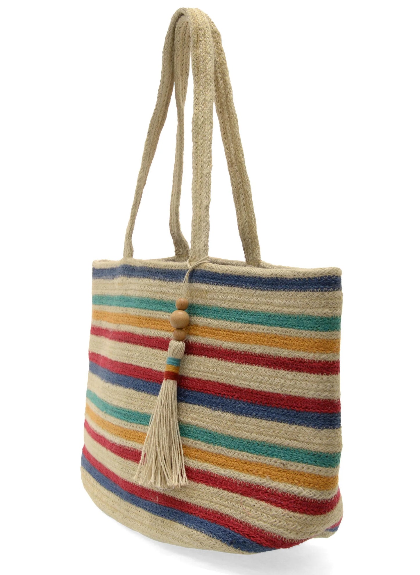 Joy Accessories Multi Striped Anita Jute Tote w/Tassel available at The Good Life Boutique
