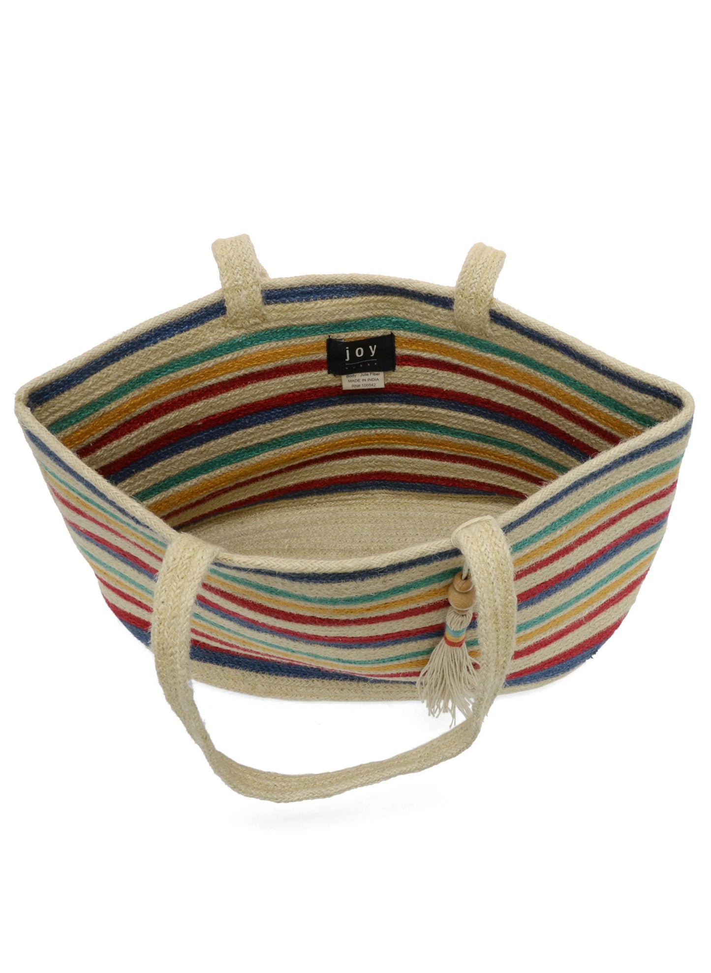 Joy Accessories Multi Striped Anita Jute Tote w/Tassel available at The Good Life Boutique
