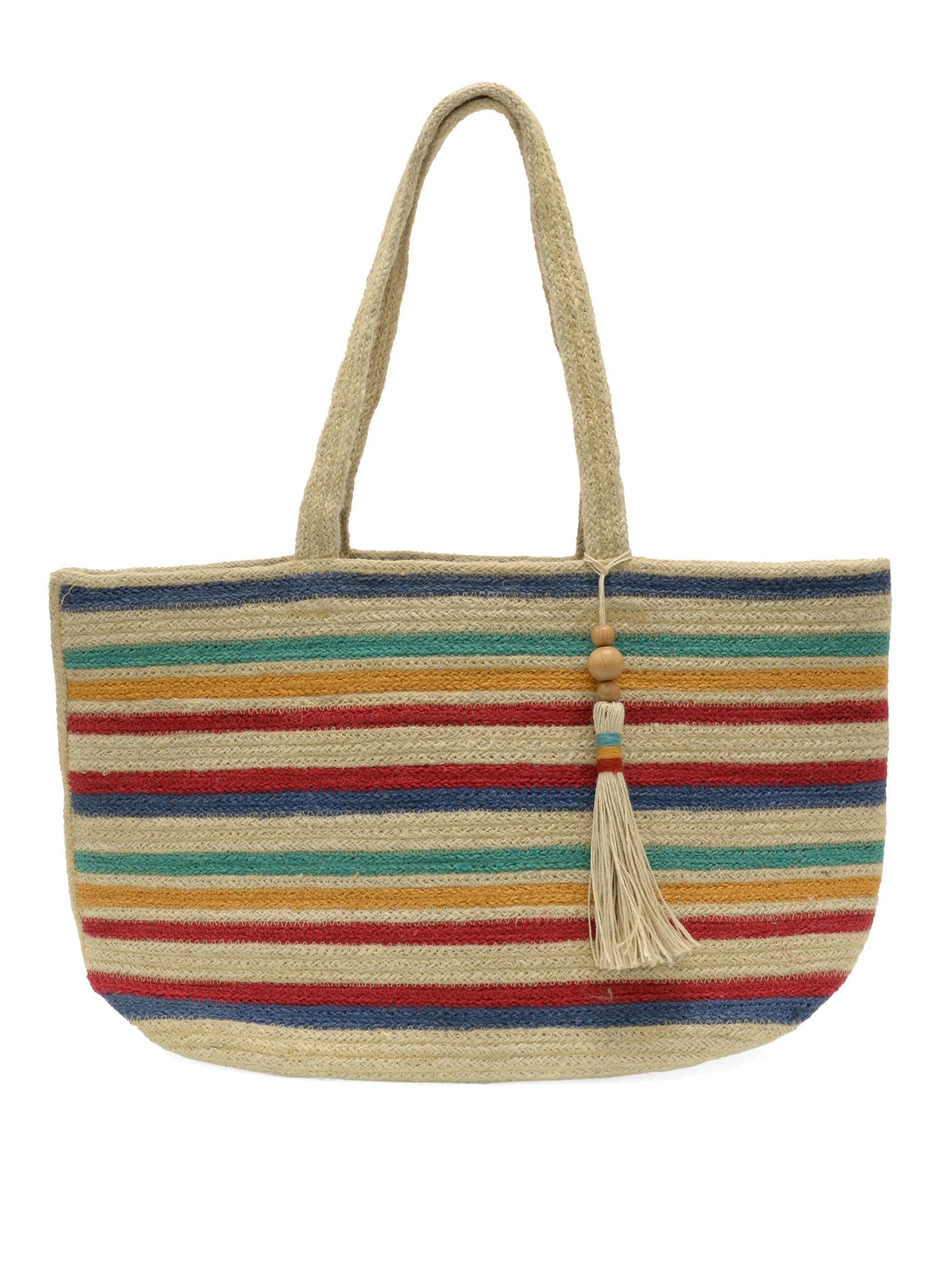 Joy Accessories Multi Striped Anita Jute Tote w/Tassel available at The Good Life Boutique
