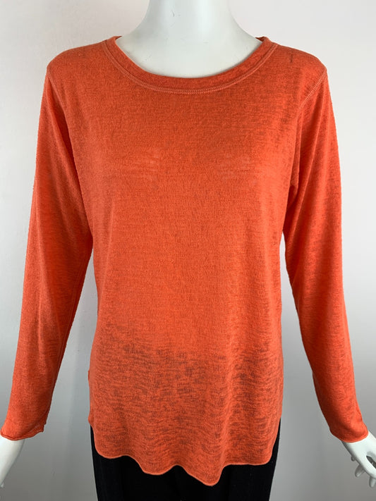 Nally & Millie Long Sleeve Rounded Hem Top - Mango available at The Good Life Boutique