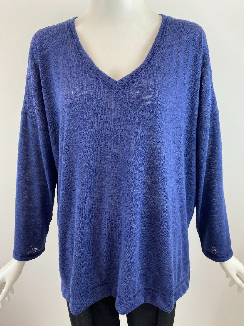 Nally & Millie V-Neck Long Sleeve Top - Navy available at The Good Life Boutique